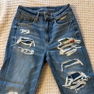 American Eagle Outfitters Blue Boyfriend Jeans with Distressed Design